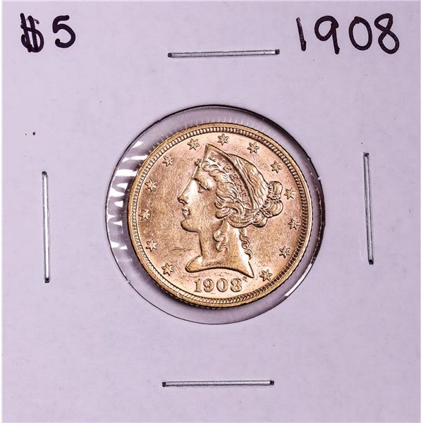 1908 $5 Liberty Head Half Eagle Gold Coin