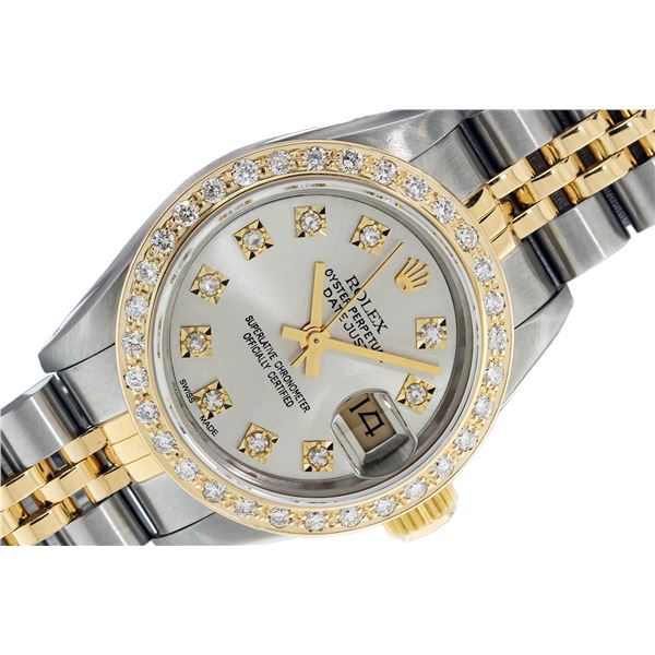 Rolex Ladies Two Tone Diamond Datejust Watch With Rolex Box