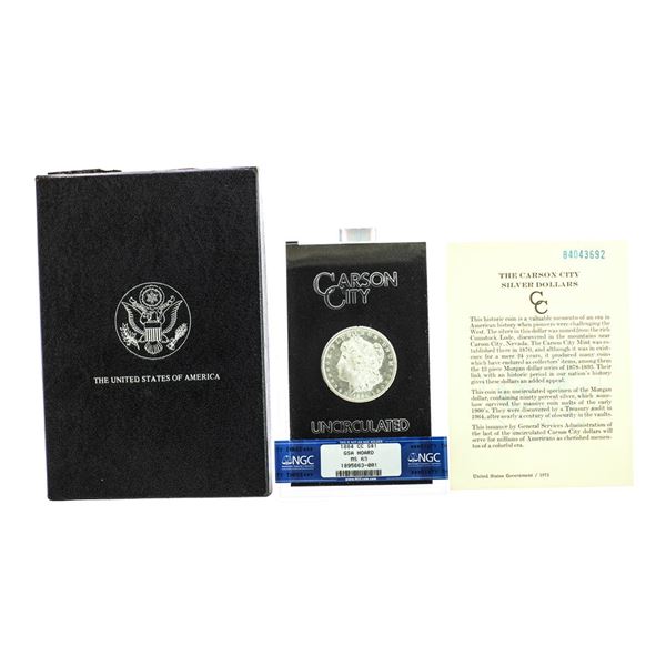 1884-CC $1 Morgan Silver Dollar Coin GSA Hoard Uncirculated w/Box & COA NGC MS63