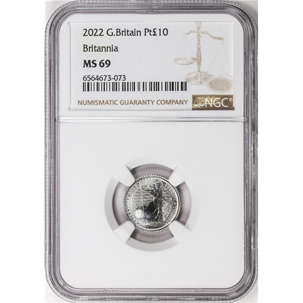 2022 Great Britain 10 Pounds Britannia 1/10oz Platinum Coin NGC MS69