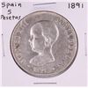 Image 1 : 1891 Spain 5 Pesetas Silver Coin