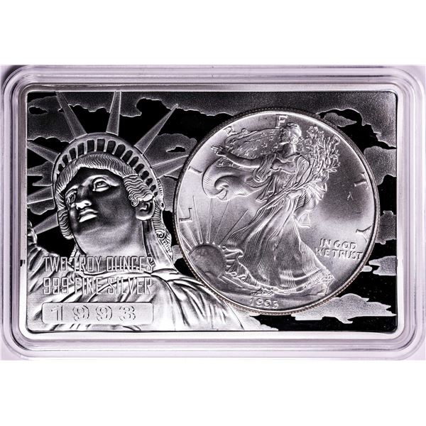 1993 $1 American Silver Eagle Coin & 2oz Silver Bar Set