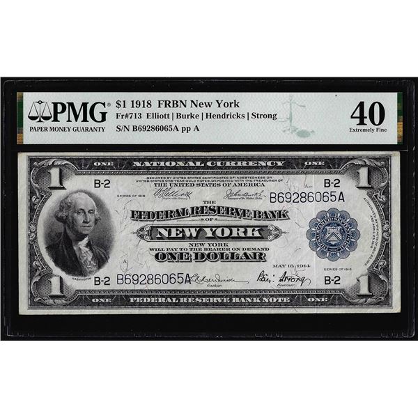 1918 $1 Federal Reserve Bank Note New York Fr.713 PMG Extremely Fine 40