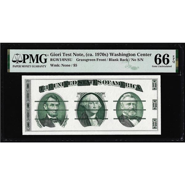 Circa 1970's Washington Center Giori Test Note PMG Gem Uncirculated 66EPQ
