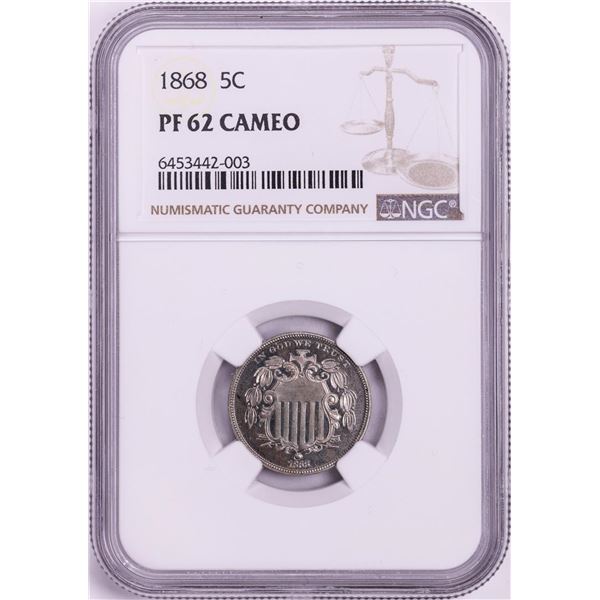 1868 Proof Shield Nickel Coin NGC PF62 Cameo