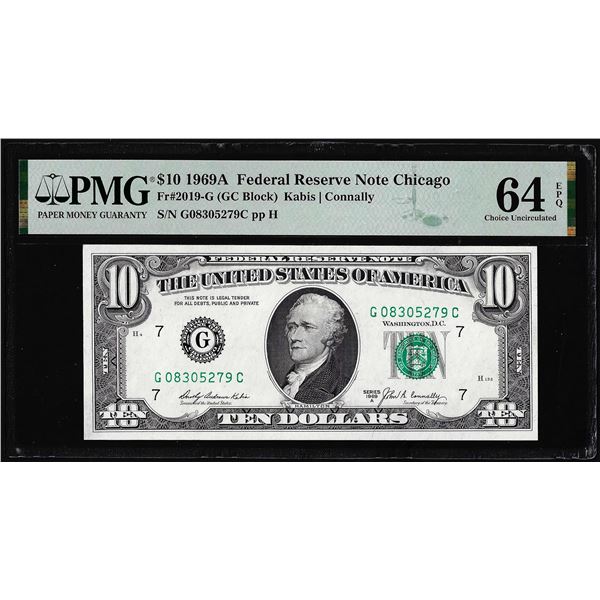1969A $10 Federal Reserve Note Chicago Fr.2019-G PMG Choice Uncirculated 64EPQ