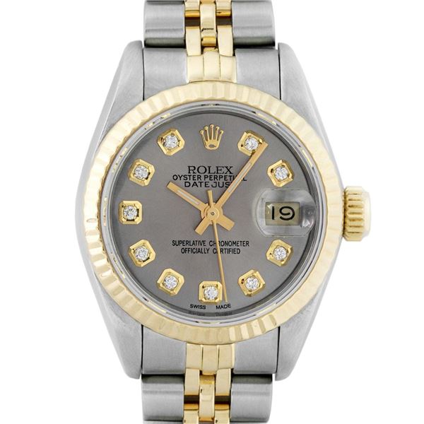 Rolex Ladies Two Tone Slate Grey Diamond Datejust Wristwatch