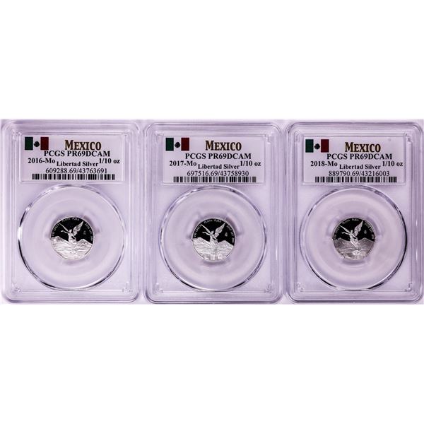 2016-2018-Mo Mexico Proof 1/10 oz Silver Libertad Coins PCGS PR69DCAM
