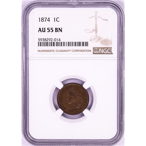 1874 Indian Head Cent Coin NGC AU55BN