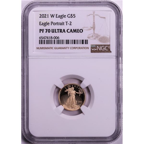 2021-W Type 2 $5 Proof American Gold Eagle Coin NGC PF70 Ultra Cameo