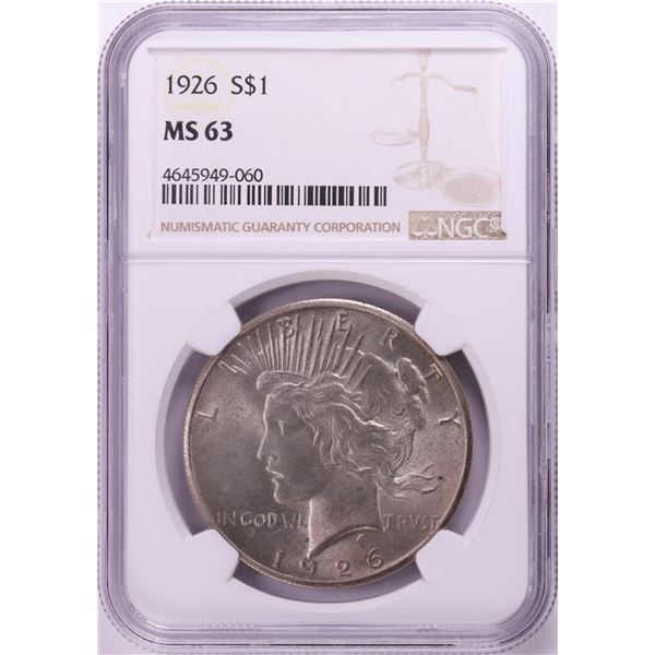 1926 $1 Peace Silver Dollar Coin NGC MS63
