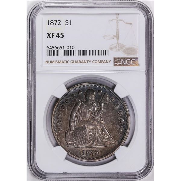 1872 $1 Seated Liberty Silver Dollar Coin NGC XF45