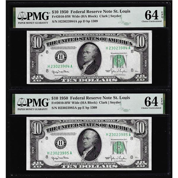 Lot of (2) Consecutive 1950 $10 Federal Reserve Notes PMG Choice Uncirculated 64EPQ