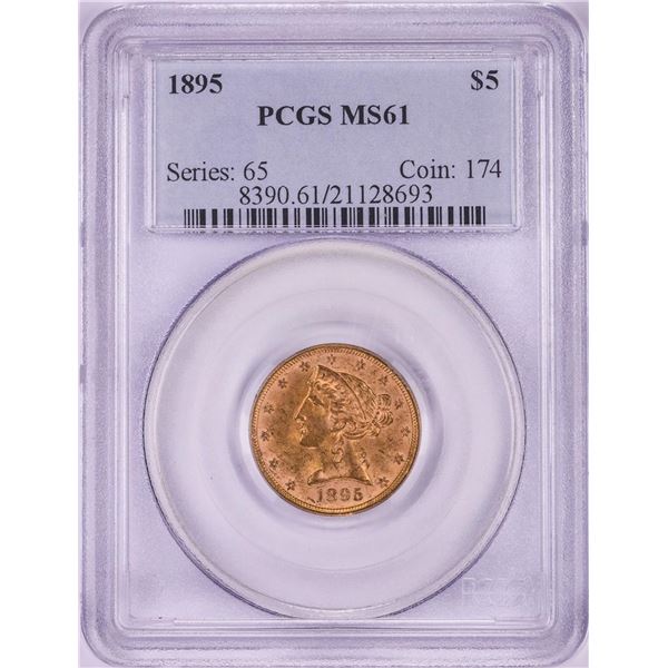 1895 $5 Liberty Head Half Eagle Gold Coin PCGS MS61
