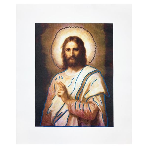 Steve Kaufman (1960-2010) "Jesus Peace (State 2)" Original Mixed Media On Canvas