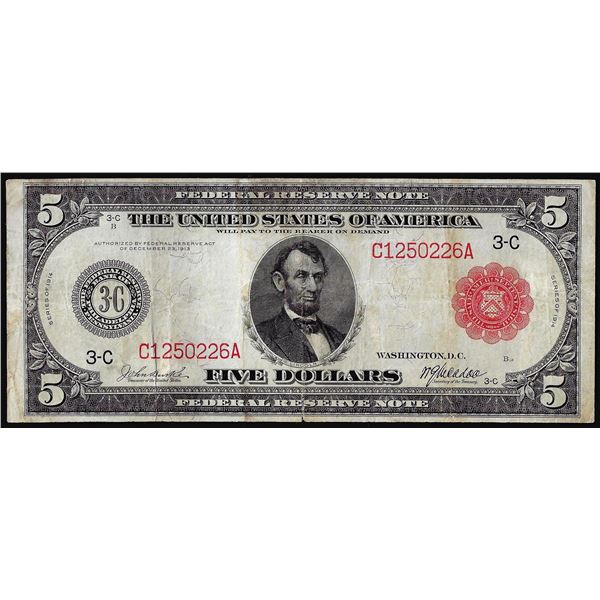 1914 $5 Federal Reserve Note Red Seal Philadelphia