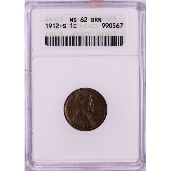 1912-S Lincoln Wheat Cent Coin ANACS MS6BRN