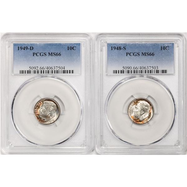 Lot of 1948-S & 1949-D Roosevelt Dime Coins PCGS MS66