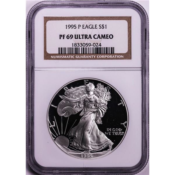 1995 $1 Proof American Silver Eagle Coin NGC PF69 Ultra Cameo
