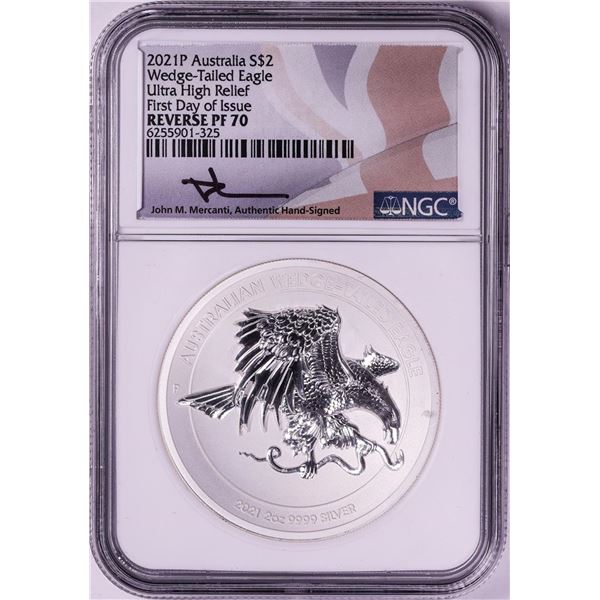 2021P Australia $2 Wedge-Tailed Eagle Silver Coin NGC Rev PF70 FDOI Mercanti Signed