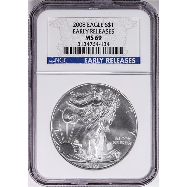 2008 $1 American Silver Eagle Coin NGC MS69 Early Releases