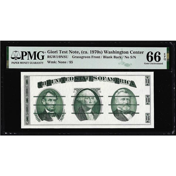 Circa 1970's Washington Center Giori Test Note PMG Gem Uncirculated 66EPQ