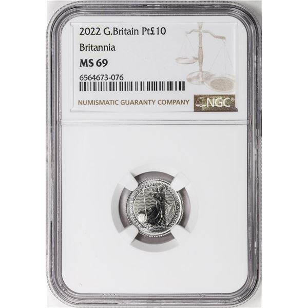 2022 Great Britain 10 Pounds Britannia 1/10oz Platinum Coin NGC MS69