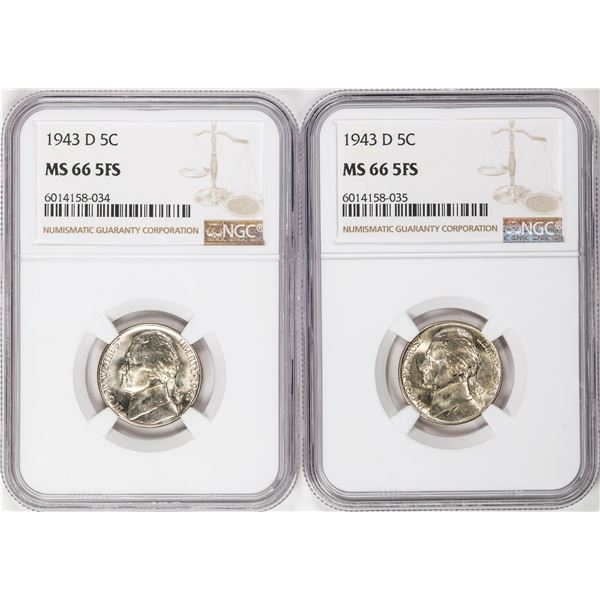 Lot of (2) 1943-D Jefferson Nickel Coins NGC MS66 5FS