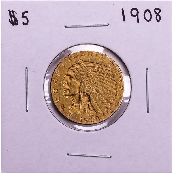 1908 $5 Indian Head Half Eagle Gold Coin