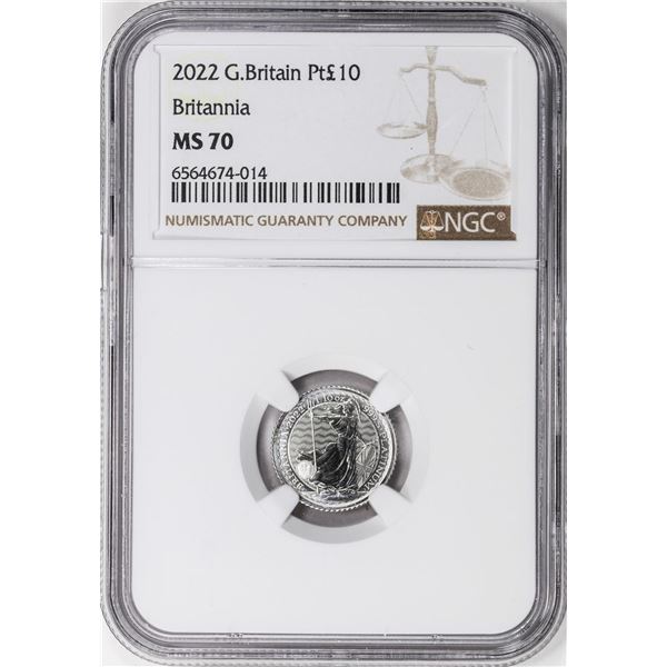 2022 Great Britain 10 Pounds Britannia 1/10oz Platinum Coin NGC MS70
