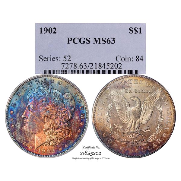 1902 $1 Morgan Silver Dollar Coin PCGS MS63 Amazing Toning