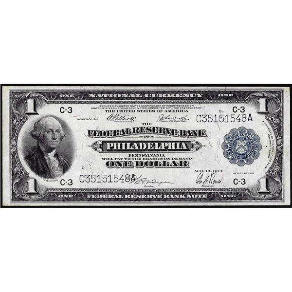 1918 $1 Federal Reserve Bank Note Philadelphia