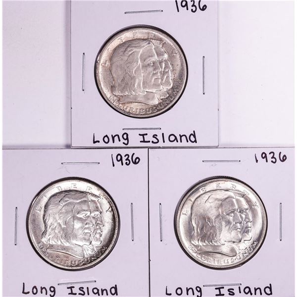 Lot of (3) 1936 Long Island Tercentenary Commemorative Half Dollar Coins