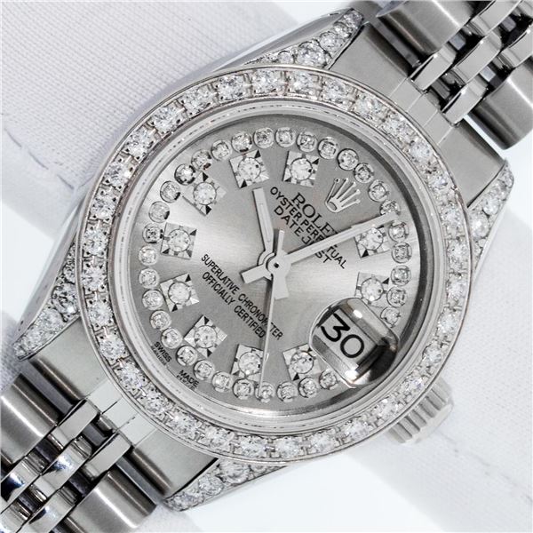 Rolex Ladies Stainless Steel Slate Grey Diamond Datejust Wristwatch