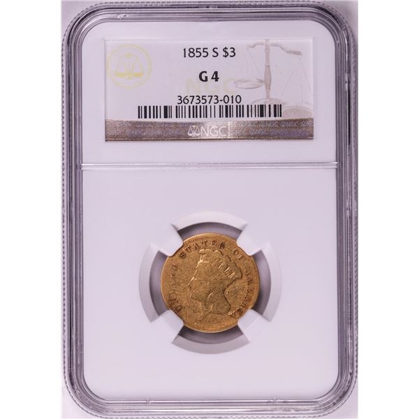 1855-S $3 Indian Princess Head Gold Coin NGC G4