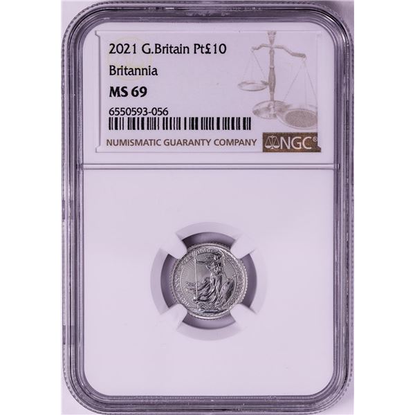 2021 Great Britain 10 Pounds Britannia 1/10oz Platinum Coin NGC MS69