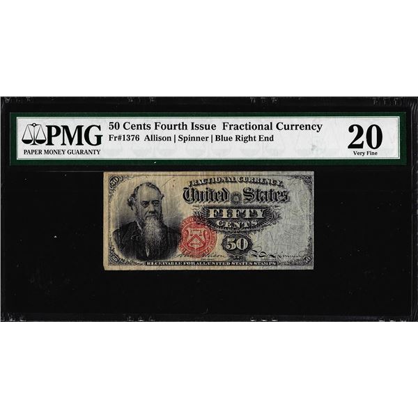 1863 Fourth Issue 50 Cents Stanton Fractional Currency Note Fr.1376 PMG Very Fine 20