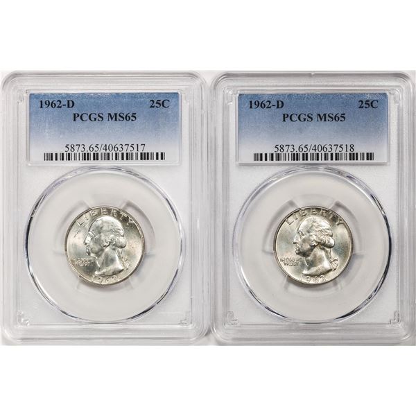 Lot of (2) 1962-D Washington Quarter Coins PCGS MS65
