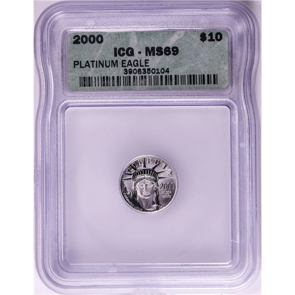 2000 $10 American Platinum Eagle Coin ICG MS69