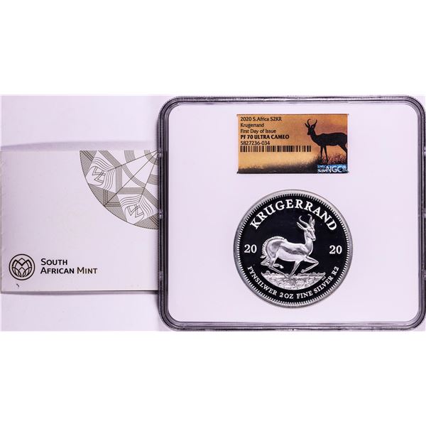 2020 South Africa Proof 2 Krugerrand Silver Coin NGC PF70 Ultra Cameo FDOI