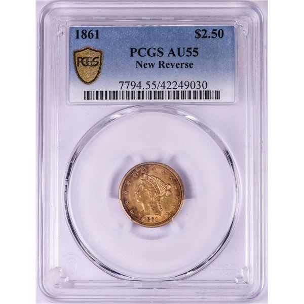 1861 New Reverse $2 1/2 Liberty Head Quarter Eagle Gold Coin PCGS AU55