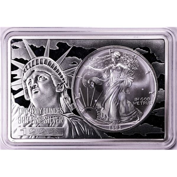 1993 $1 American Silver Eagle Coin & 2oz Silver Bar Set