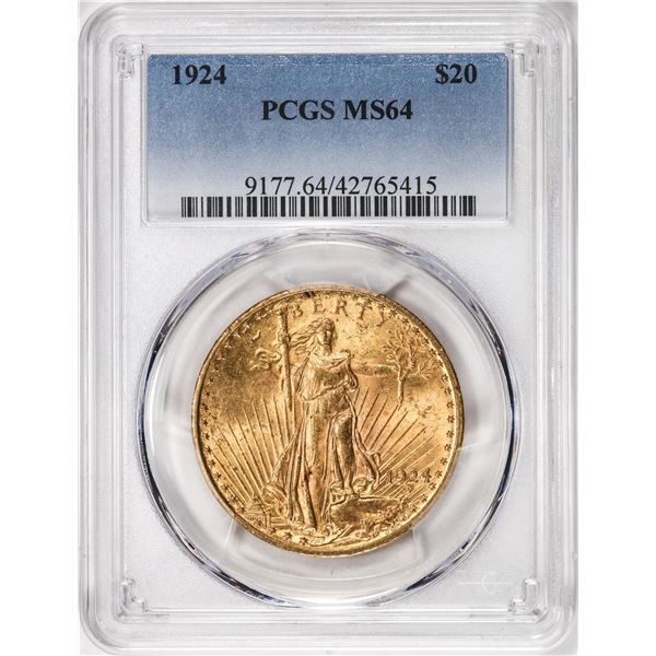 1924 $20 St. Gaudens Double Eagle Gold Coin PCGS MS64