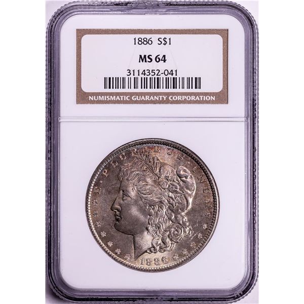 1886 $1 Morgan Silver Dollar Coin NGC MS64 Nice Toning