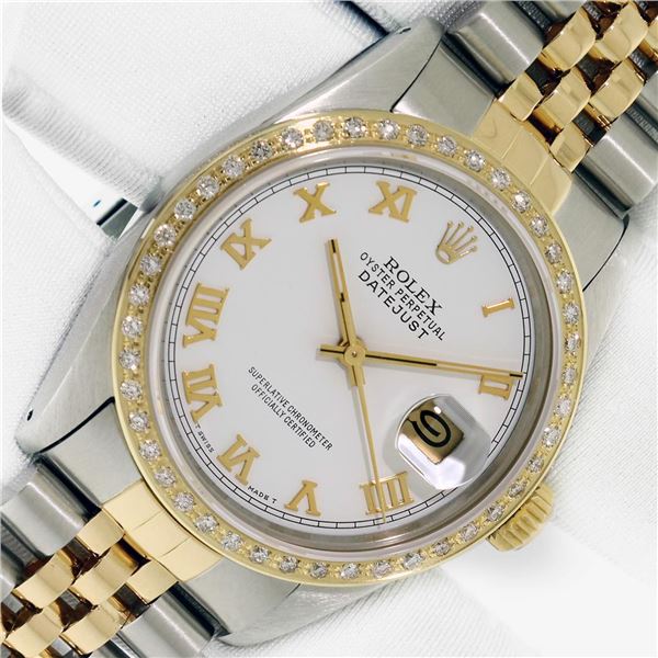Rolex Men's Two Tone White Roman Datejust Wristwatch