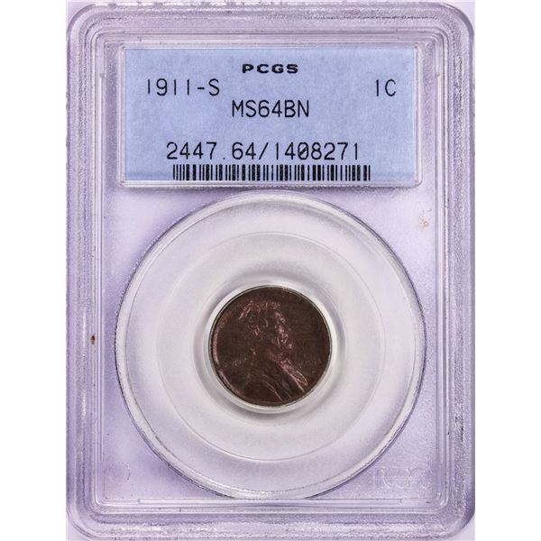 1911-S Lincoln Wheat Cent Coin PCGS MS64BN