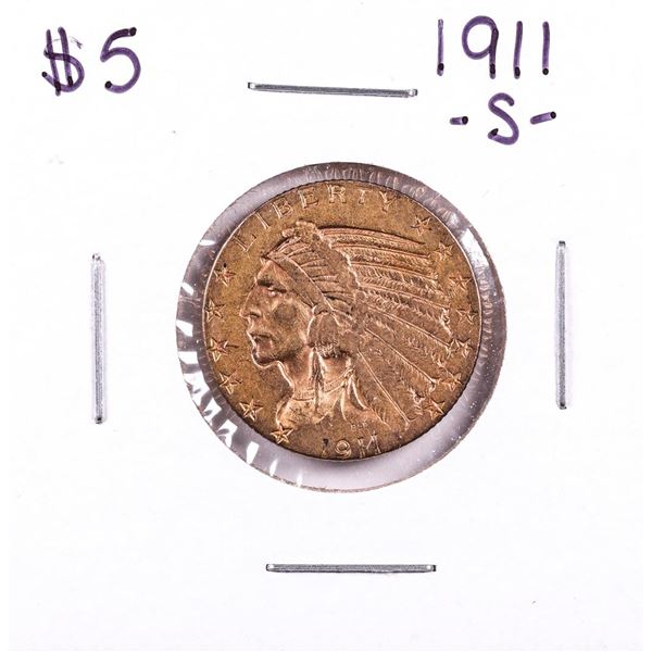1911-S $5 Indian Head Half Eagle Gold Coin