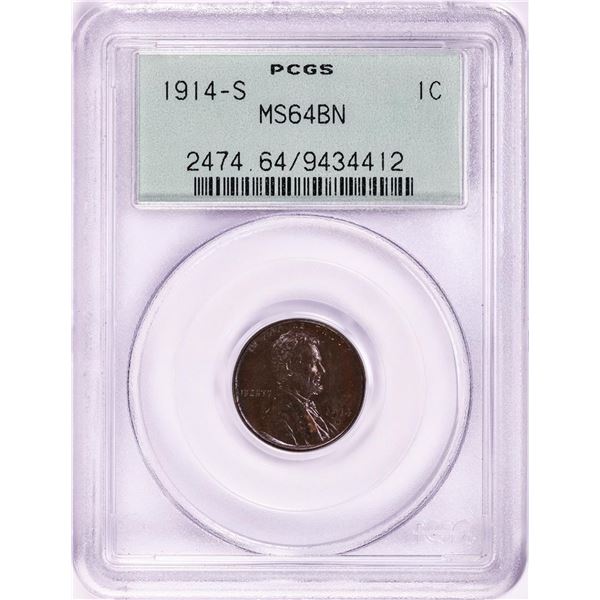 1914-S Lincoln Wheat Cent Coin PCGS MS64BN Old Green Holder