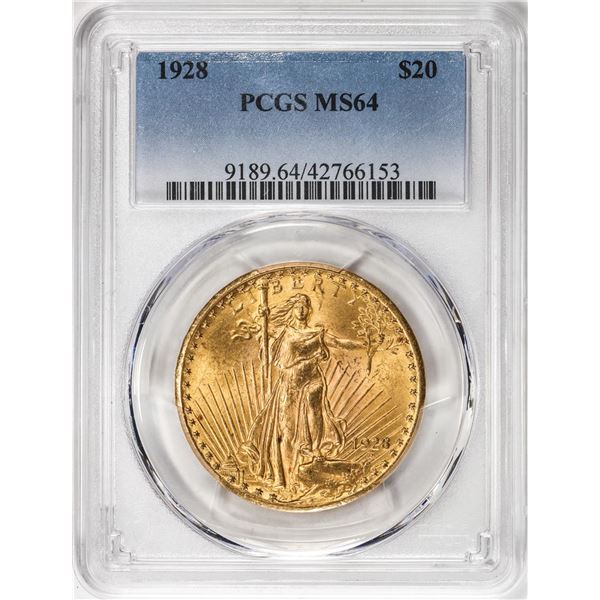 1928 $20 St. Gaudens Double Eagle Gold Coin PCGS MS64