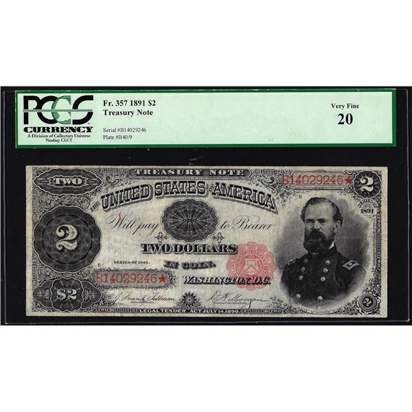 1891 $2 Treasury Note Fr.357 PCGS Very Fine 20